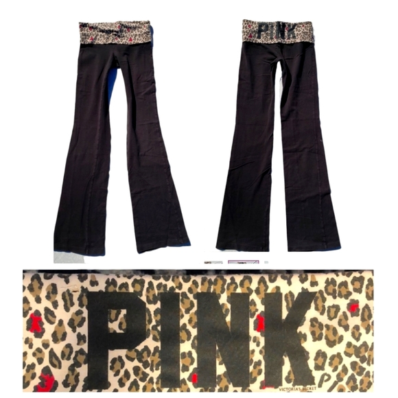 PINK Victoria's Secret Pants - Y2K Victoria's Secret PINK Vintage Foldover Yoga Pants Flare Leopard Cheetah